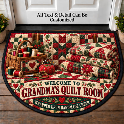 Holiday Quilt Stack - Grandma's Quilt Room Personalized Half Round Mat | 5To9Vibe