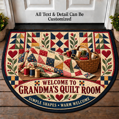 Modern Minimal Quilt - Grandma's Quilt Room Personalized Half Round Mat | 5To9Vibe