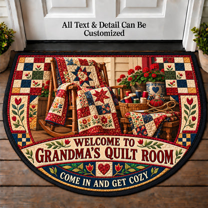 Patchwork Porch - Grandma's Quilt Room Personalized Half Round Mat | 5To9Vibe