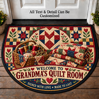 Quilt Label Memories - Grandma's Quilt Room Personalized Half Round Mat | 5To9Vibe