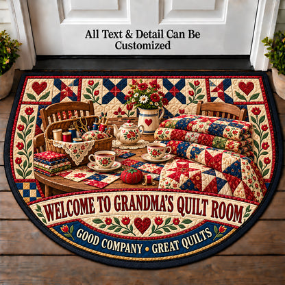 Quilting Bee Table - Grandma's Quilt Room Personalized Half Round Mat | 5To9Vibe