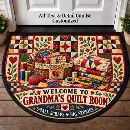 Scrap Basket - Grandma's Quilt Room Personalized Half Round Mat | 5To9Vibe