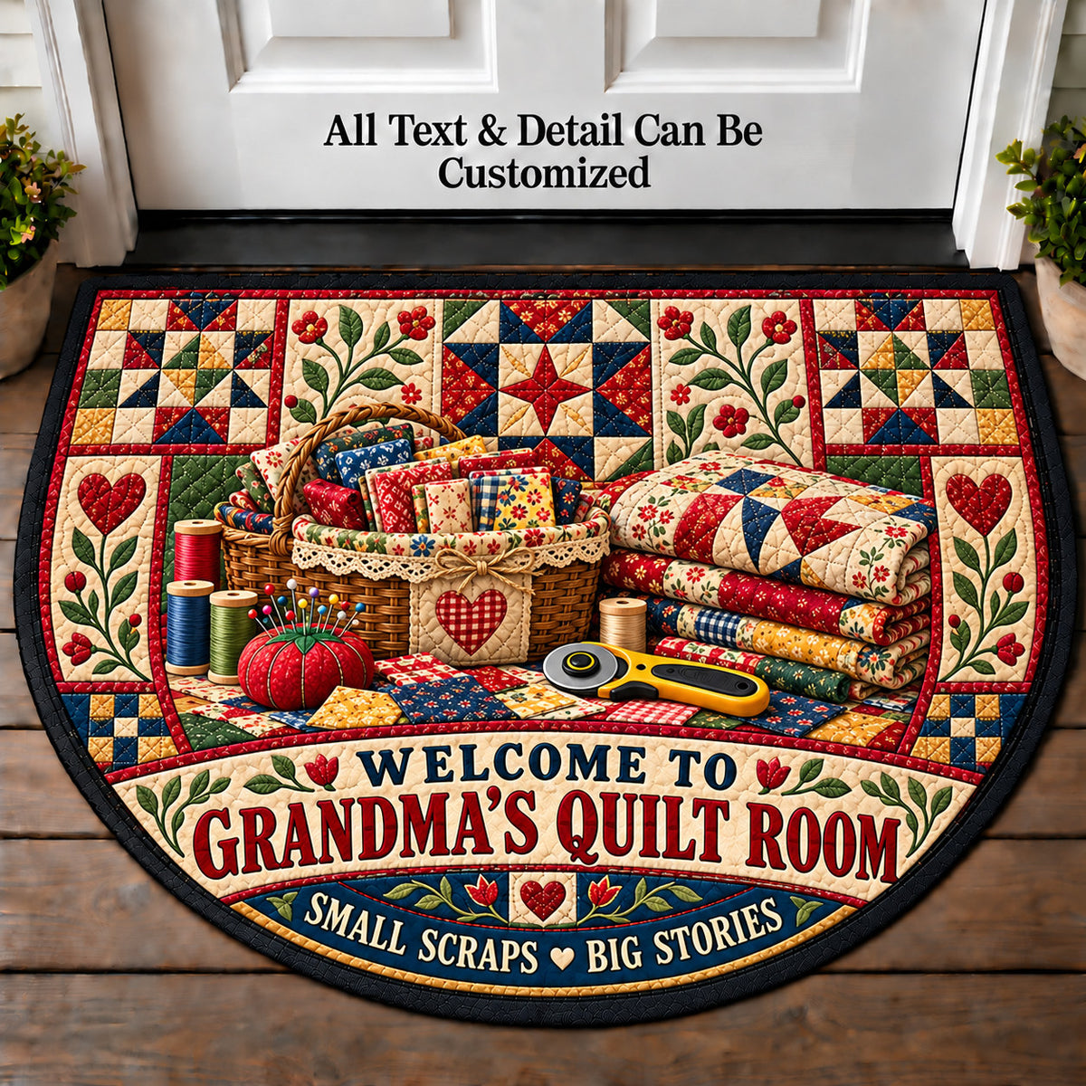 Scrap Basket - Grandma's Quilt Room Personalized Half Round Mat | 5To9Vibe