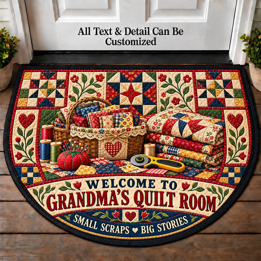 Scrap Basket - Grandma's Quilt Room Personalized Half Round Mat | 5To9Vibe