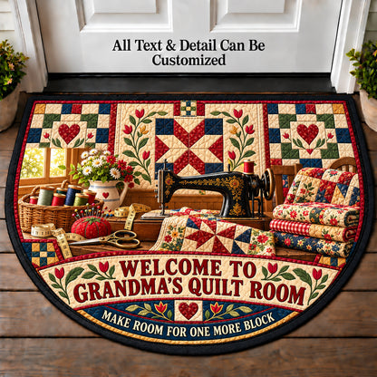 Sewing Machine Morning - Grandma's Quilt Room Personalized Half Round Mat | 5To9Vibe