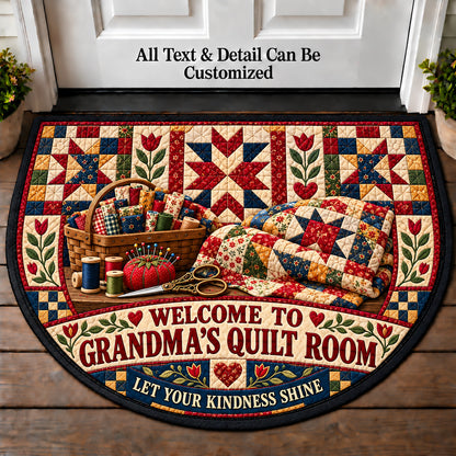Star Quilt Block - Grandma's Quilt Room Personalized Half Round Mat | 5To9Vibe