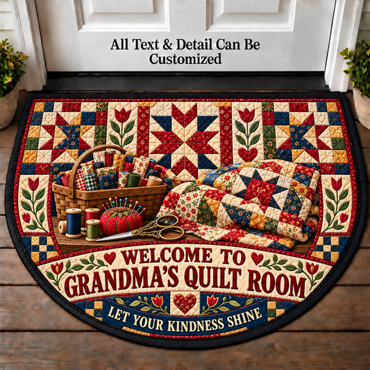 Star Quilt Block - Grandma's Quilt Room Personalized Half Round Mat | 5To9Vibe