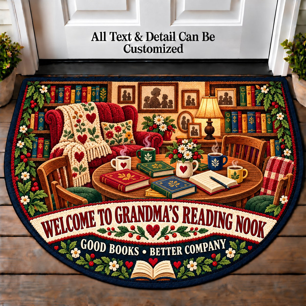 Book Club Night - Grandma's Reading Nook Personalized Half Round Mat | 5To9Vibe