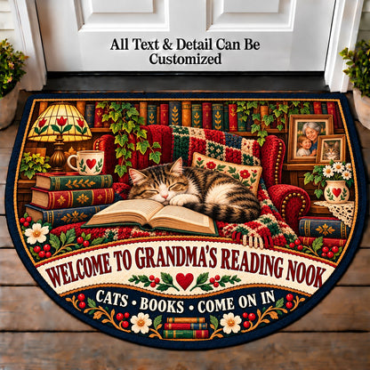 Books and Cats - Grandma's Reading Nook Personalized Half Round Mat | 5To9Vibe