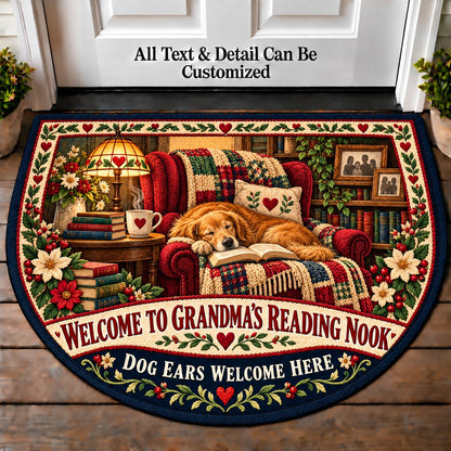 Books and Dogs - Grandma's Reading Nook Personalized Half Round Mat | 5To9Vibe