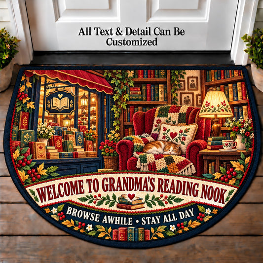 Bookshop Afternoon - Grandma's Reading Nook Personalized Half Round Mat | 5To9Vibe