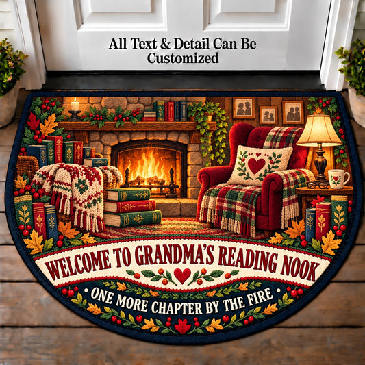 Cozy Fireplace - Grandma's Reading Nook Personalized Half Round Mat | 5To9Vibe