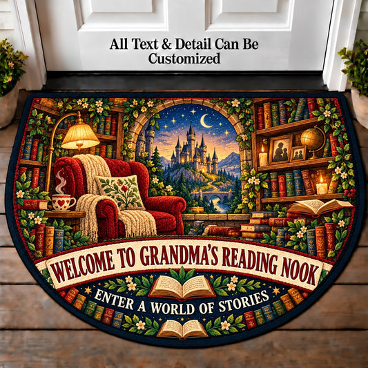 Fantasy Castle Shelf - Grandma's Reading Nook Personalized Half Round Mat | 5To9Vibe