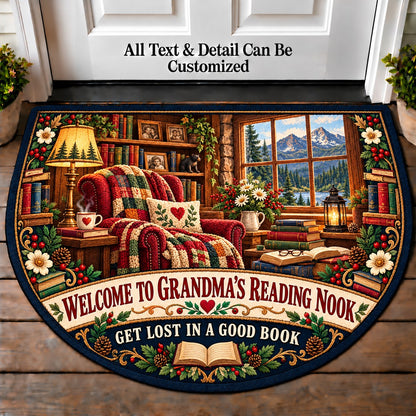 Mountain Cabin Library - Grandma's Reading Nook Personalized Half Round Mat | 5To9Vibe