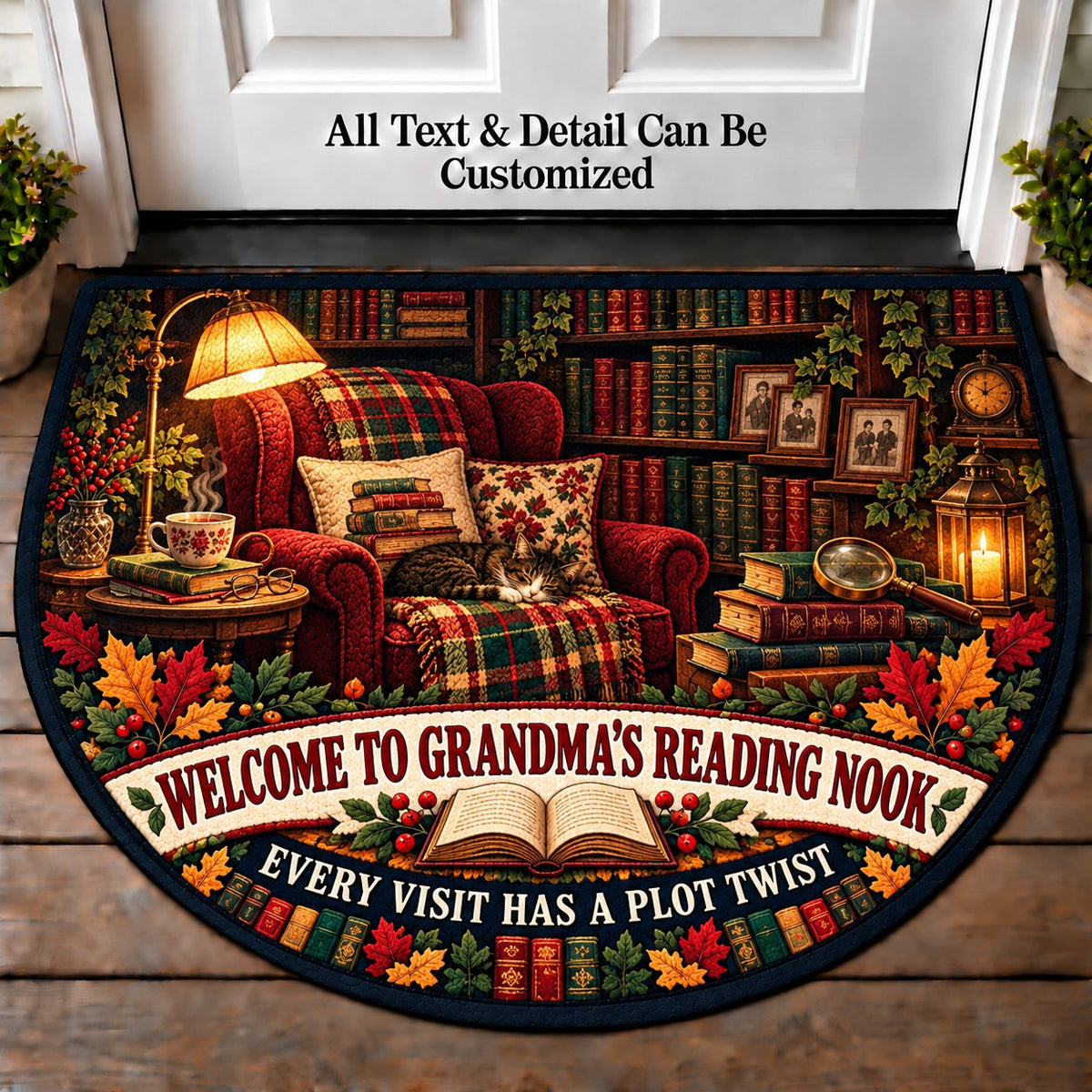 Mystery Night - Grandma's Reading Nook Personalized Half Round Mat | 5To9Vibe