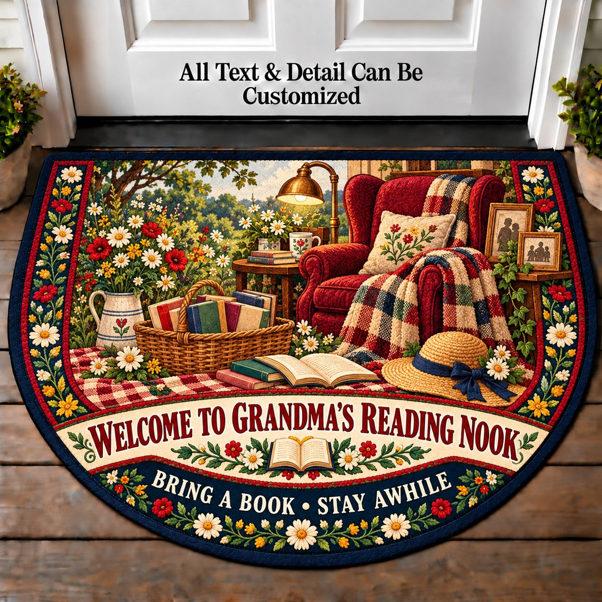 Paperback Picnic - Grandma's Reading Nook Personalized Half Round Mat | 5To9Vibe