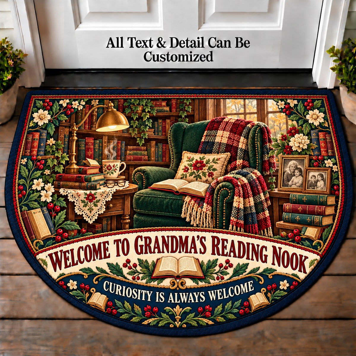 Scholarly Study - Grandma's Reading Nook Personalized Half Round Mat | 5To9Vibe