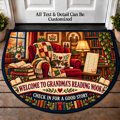 Vintage Library Card - Grandma's Reading Nook Personalized Half Round Mat | 5To9Vibe