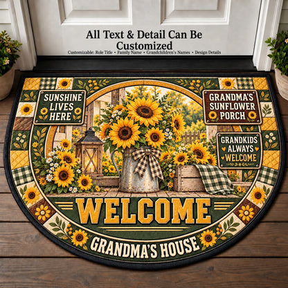 Grandma's Sunflower Porch Personalized Half Round Mat | 5To9Vibe