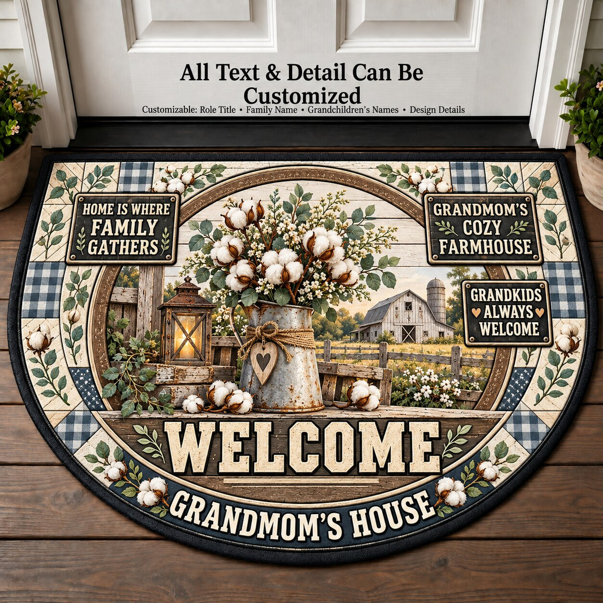 Grandmom's Cozy Farmhouse Personalized Half Round Mat | 5To9Vibe