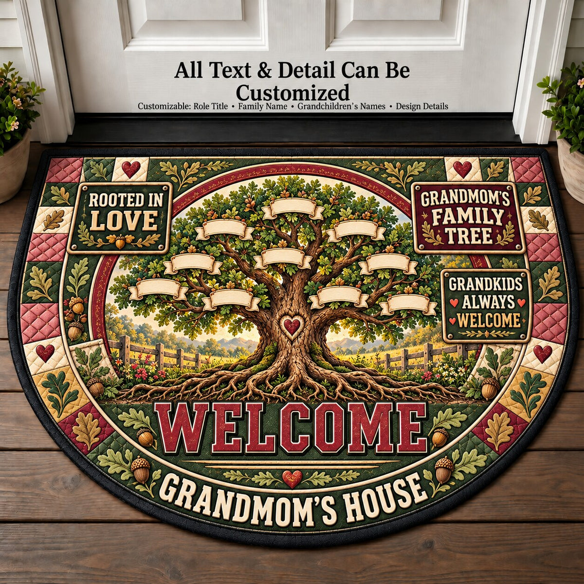 Grandmom's Family Tree Personalized Half Round Mat | 5To9Vibe
