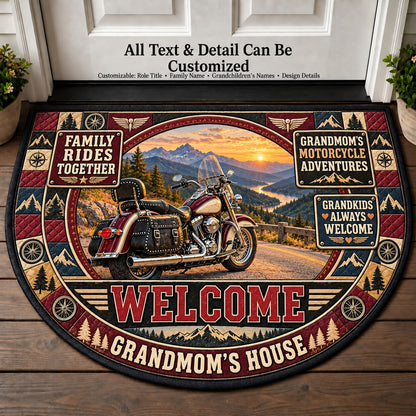 Grandmom's Motorcycle Adventures Personalized Half Round Mat | 5To9Vibe