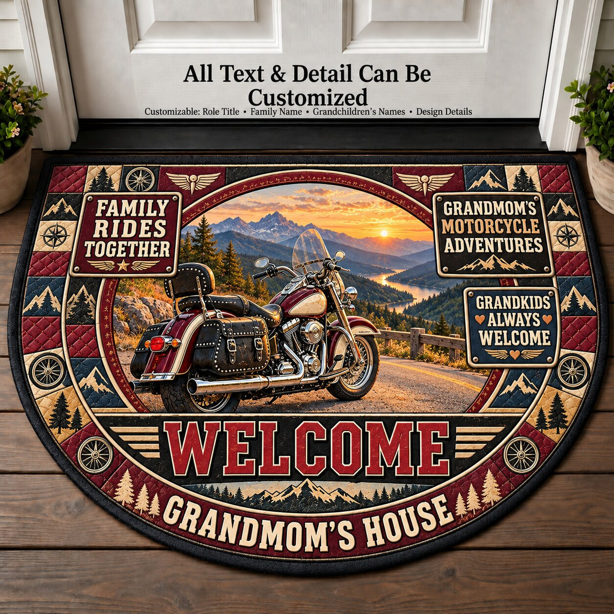 Grandmom's Motorcycle Adventures Personalized Half Round Mat | 5To9Vibe