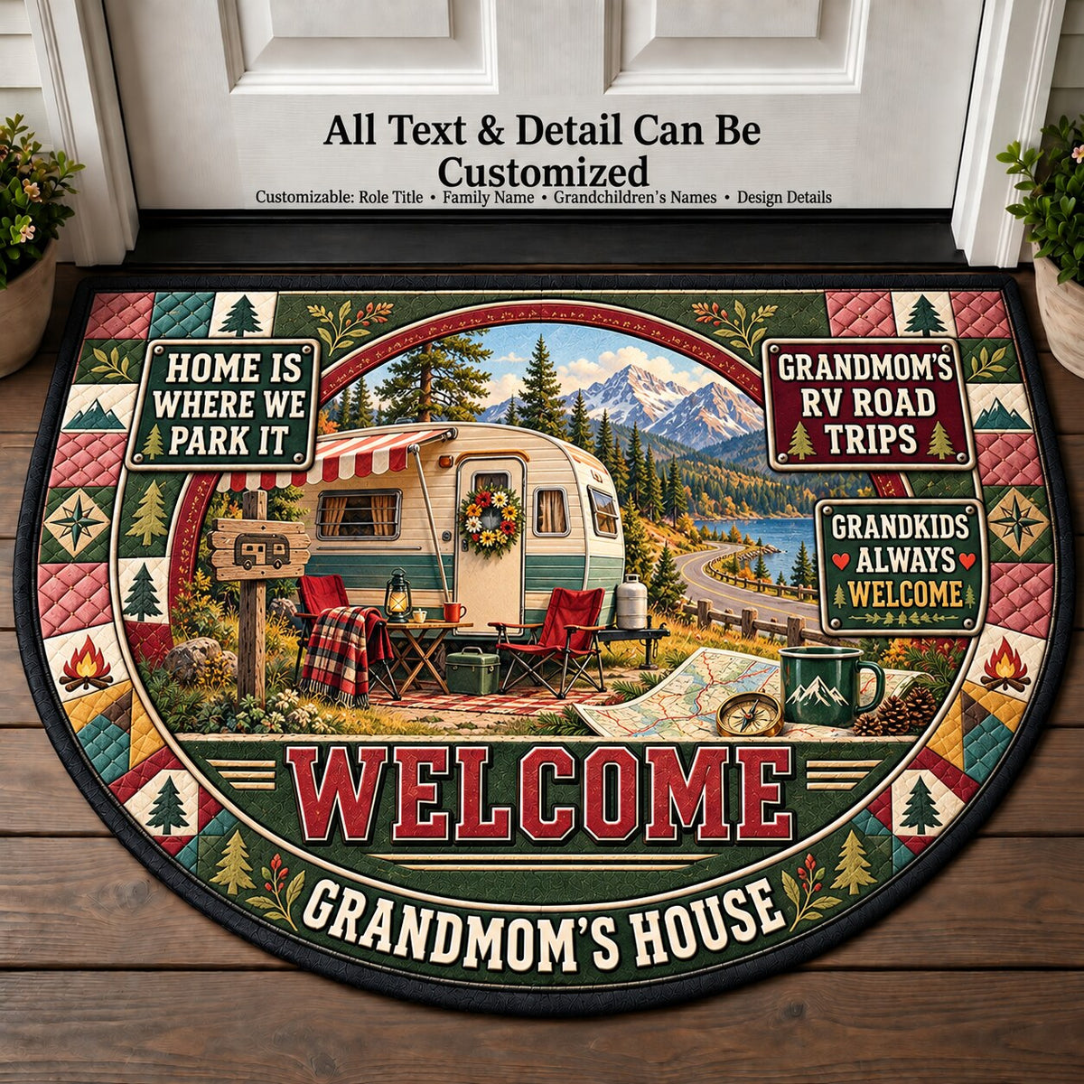 Grandmom's RV Road Trips Personalized Half Round Mat | 5To9Vibe