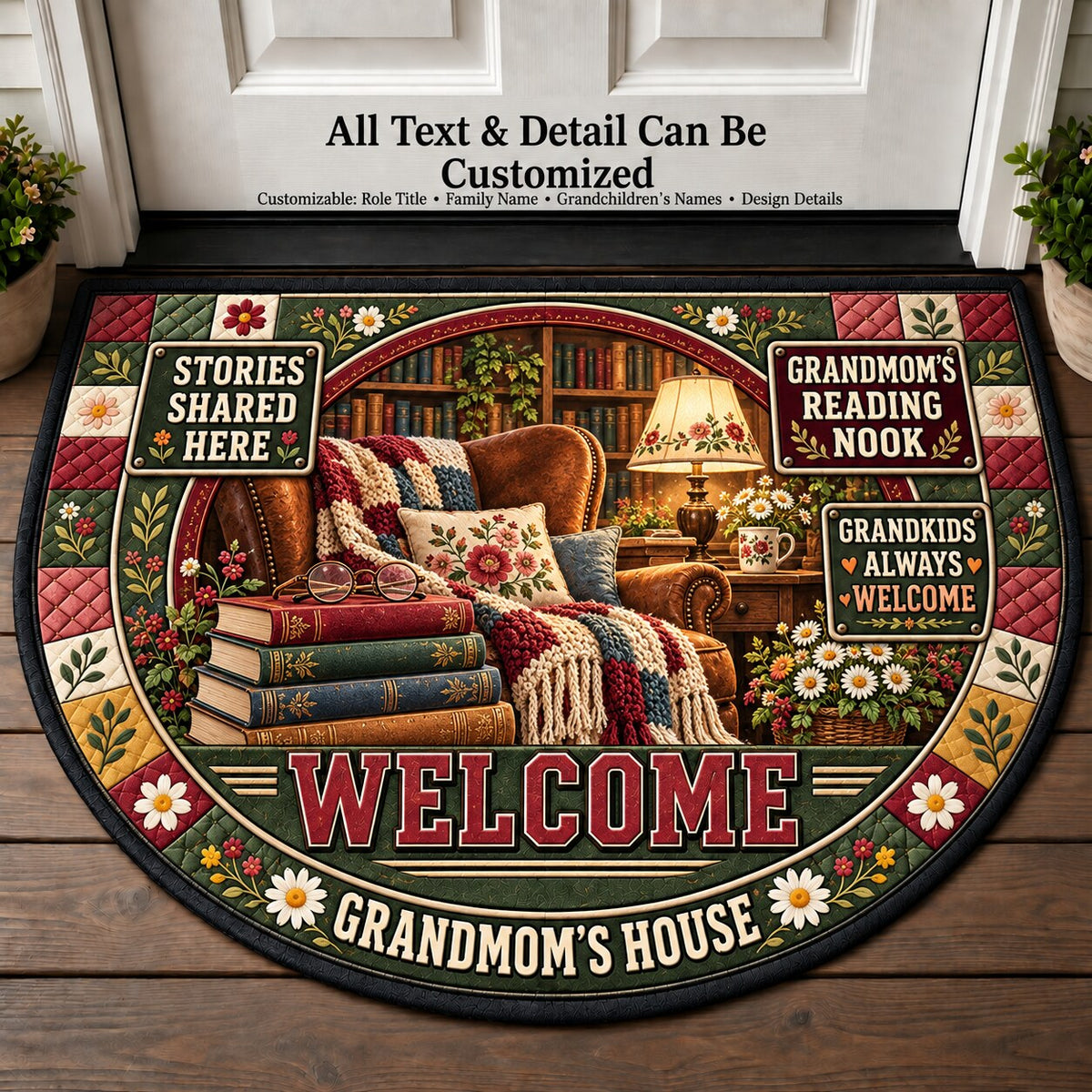 Grandmom's Reading Nook Personalized Half Round Mat | 5To9Vibe