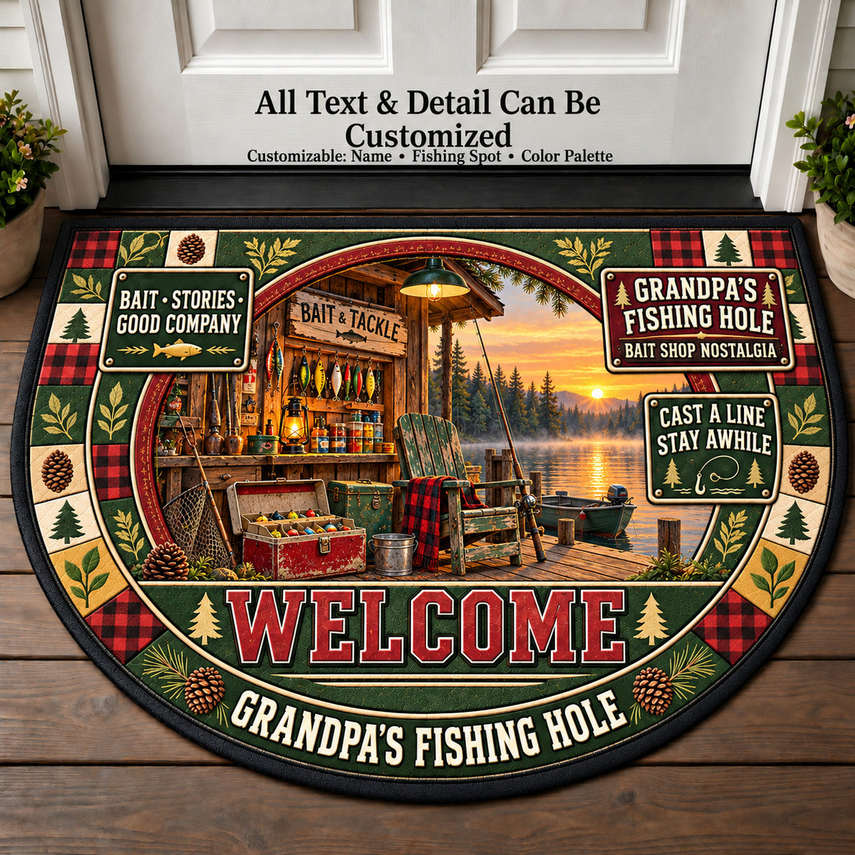 Bait Shop Nostalgia - Grandpa's Fishing Hole Personalized Half Round Mat | 5To9Vibe