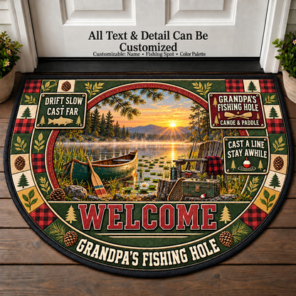 Canoe Paddle - Grandpa's Fishing Hole Personalized Half Round Mat | 5To9Vibe