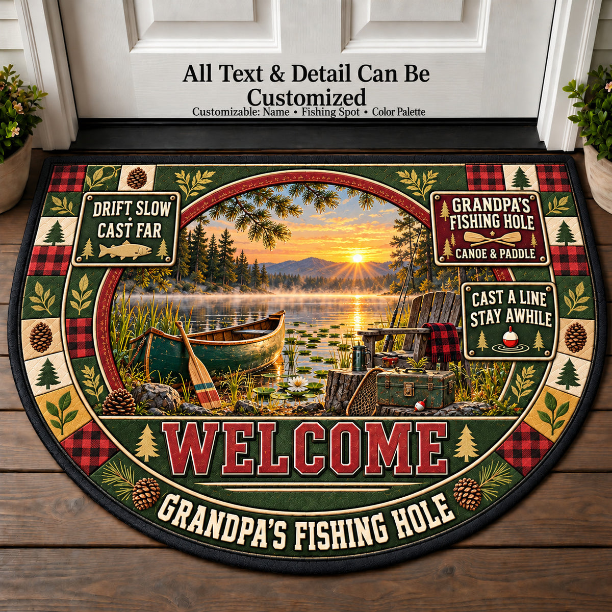 Canoe Paddle - Grandpa's Fishing Hole Personalized Half Round Mat | 5To9Vibe
