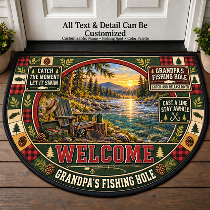 Catch and Release River - Grandpa's Fishing Hole Personalized Half Round Mat | 5To9Vibe