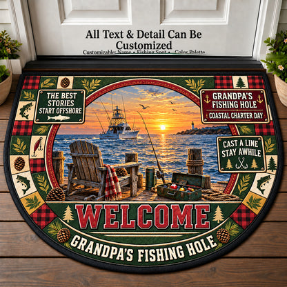 Coastal Charter Day - Grandpa's Fishing Hole Personalized Half Round Mat | 5To9Vibe
