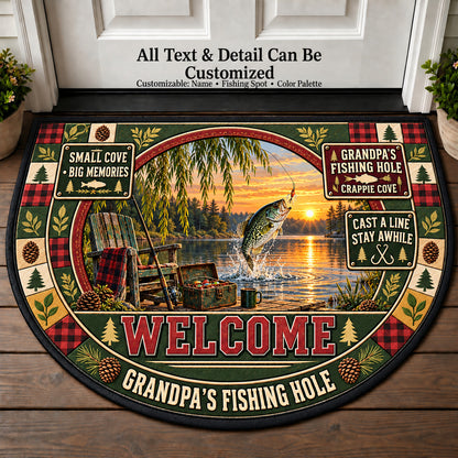 Crappie Cove - Grandpa's Fishing Hole Personalized Half Round Mat | 5To9Vibe