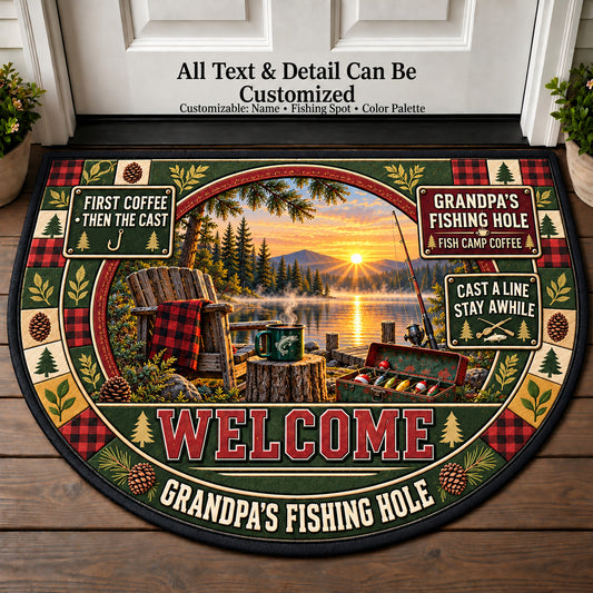 Fish Camp Coffee - Grandpa's Fishing Hole Personalized Half Round Mat | 5To9Vibe