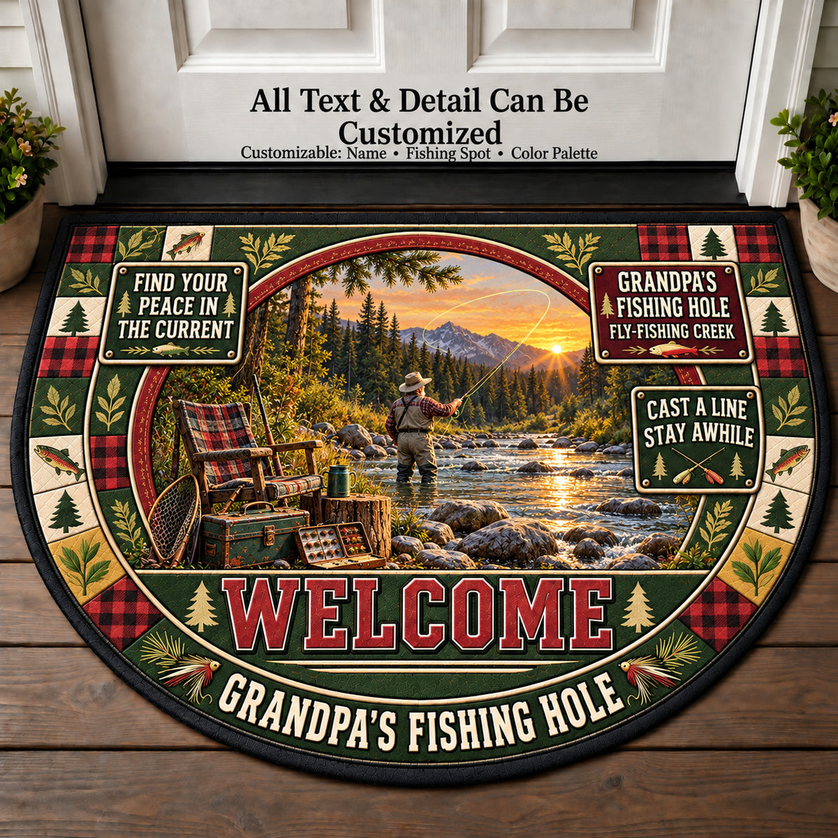 Fly Fishing Creek - Grandpa's Fishing Hole Personalized Half Round Mat | 5To9Vibe