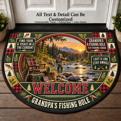 Fly Fishing Creek - Grandpa's Fishing Hole Personalized Half Round Mat | 5To9Vibe