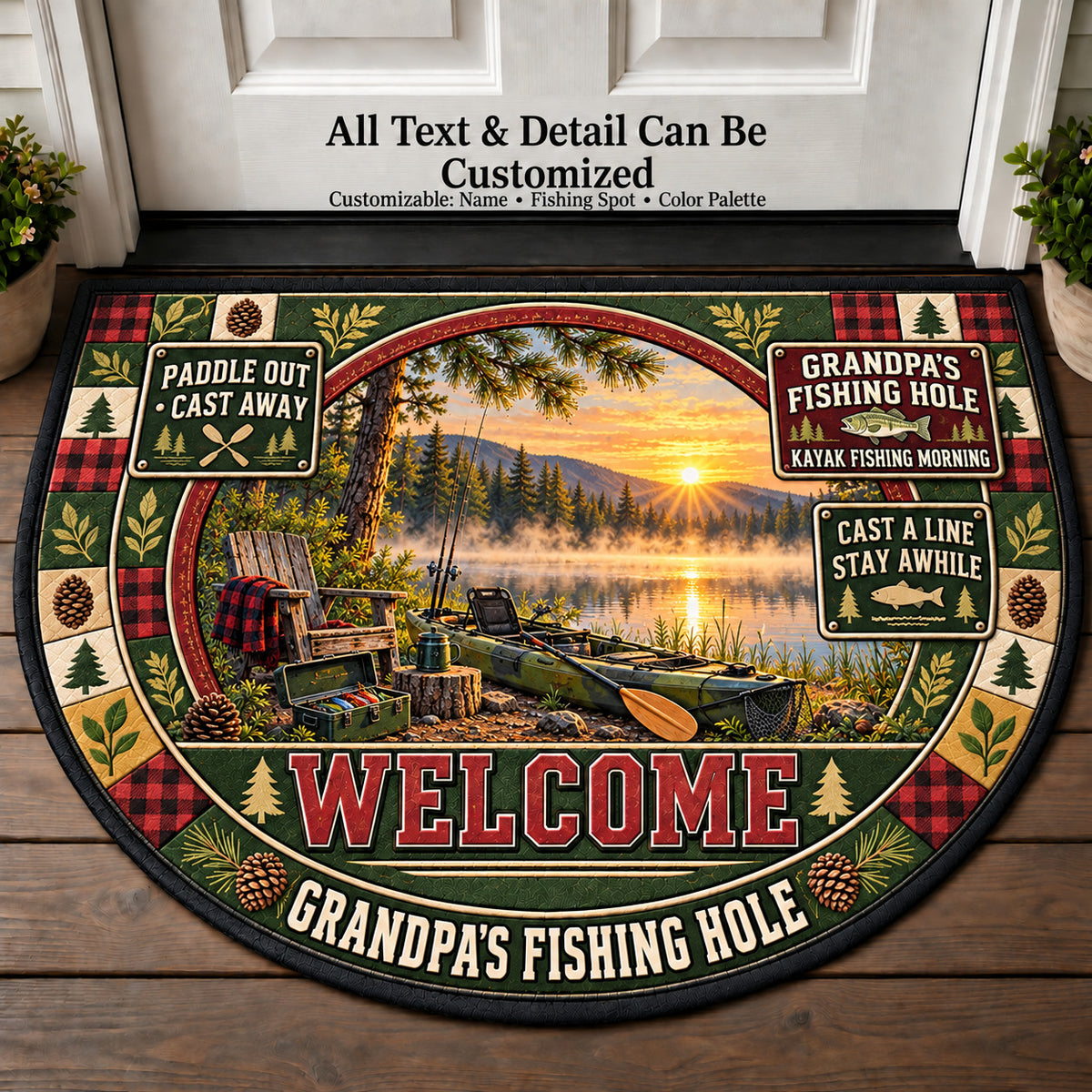 Kayak Fishing Morning - Grandpa's Fishing Hole Personalized Half Round Mat | 5To9Vibe