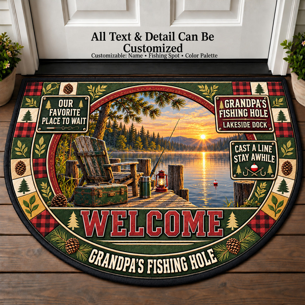Lakeside Dock - Grandpa's Fishing Hole Personalized Half Round Mat | 5To9Vibe