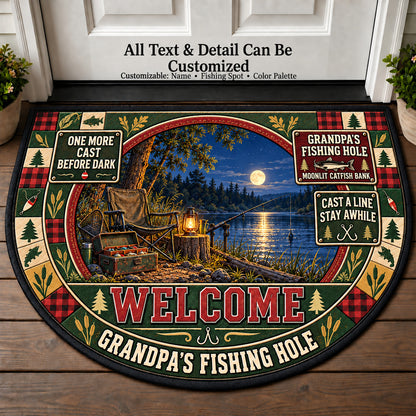Moonlit Catfish Bank - Grandpa's Fishing Hole Personalized Half Round Mat | 5To9Vibe