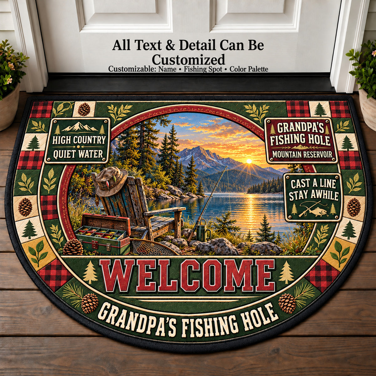 Mountain Reservoir - Grandpa's Fishing Hole Personalized Half Round Mat | 5To9Vibe