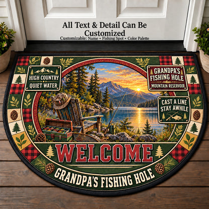 Mountain Reservoir - Grandpa's Fishing Hole Personalized Half Round Mat | 5To9Vibe