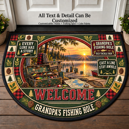 Old Tackle Box - Grandpa's Fishing Hole Personalized Half Round Mat | 5To9Vibe