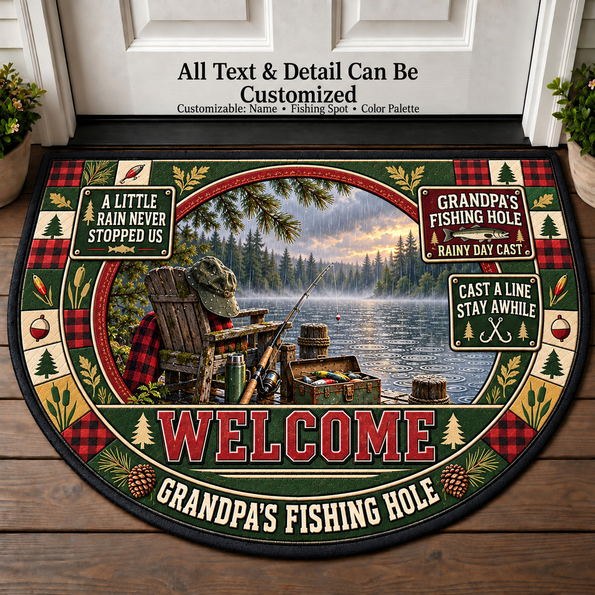 Rainy Day Cast - Grandpa's Fishing Hole Personalized Half Round Mat | 5To9Vibe