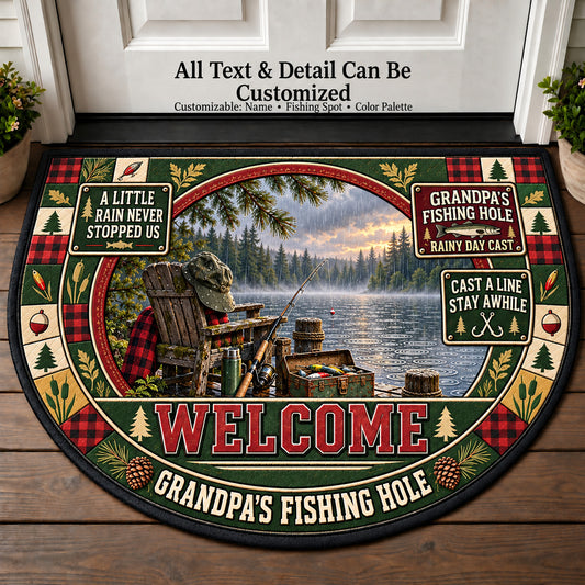 Rainy Day Cast - Grandpa's Fishing Hole Personalized Half Round Mat | 5To9Vibe