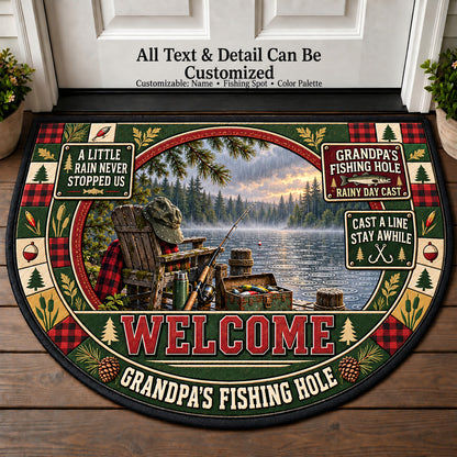 Rainy Day Cast - Grandpa's Fishing Hole Personalized Half Round Mat | 5To9Vibe