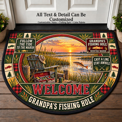 Redfish Marsh - Grandpa's Fishing Hole Personalized Half Round Mat | 5To9Vibe