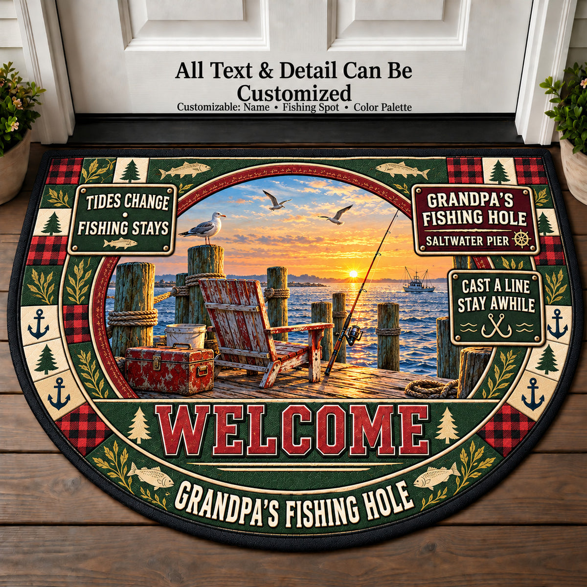 Saltwater Pier - Grandpa's Fishing Hole Personalized Half Round Mat | 5To9Vibe