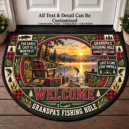 Sunrise Bass Lake - Grandpa's Fishing Hole Personalized Half Round Mat | 5To9Vibe
